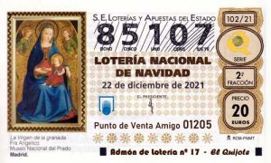 Décimo del numero 85107 de Lotería de Navidad 2021 Loteriasyapuestas El Quijote