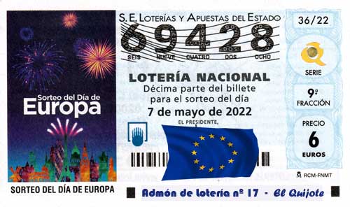 décimo sorteo día de europa 2022 loteriasyapuetas El Quijote