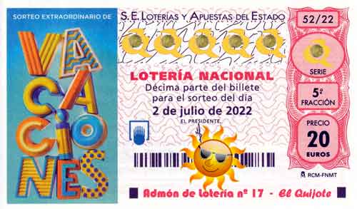 decimo sorteo lotería vacaciones 2022 loteriasyapuestas El Quijote