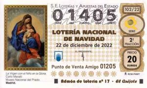 Décimo del numero 01405 de Lotería de Navidad 2022 Loteriasyapuestas El Quijote