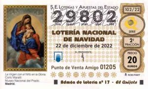 Décimo del numero 29802 de Lotería de Navidad 2022 Loteriasyapuestas El Quijote