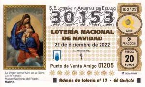 Décimo del numero 30153 de Lotería de Navidad 2022 Loteriasyapuestas El Quijote