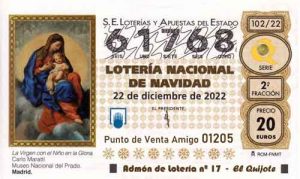 Décimo del numero 61768 de Lotería de Navidad 2022 Loteriasyapuestas El Quijote
