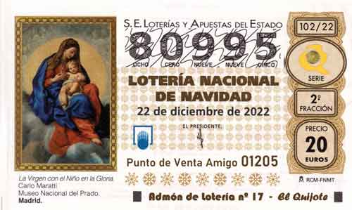 Décimo del numero 80995 de Lotería de Navidad 2022 Loteriasyapuestas El Quijote