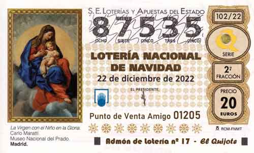 Décimo del numero 87535 de Lotería de Navidad 2022 Loteriasyapuestas El Quijote