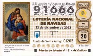 Décimo del numero 91666 de Lotería de Navidad 2022 Loteriasyapuestas El Quijote