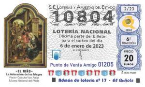 Décimo del número 10804 de Lotería del Niño 2023 Loteriasyapuestas El Quijote