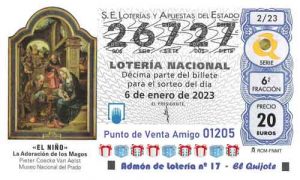 Décimo del número 26727 de Lotería del Niño 2023 Loteriasyapuestas El Quijote