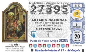 Décimo del número 27395 de Lotería del Niño 2023 Loteriasyapuestas El Quijote