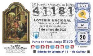 Décimo del número 41181 de Lotería del Niño 2023 Loteriasyapuestas El Quijote