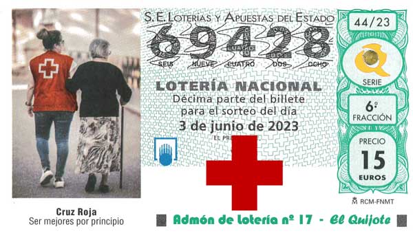 decimo lotería cruz roja 2023 loteriasyapuestas El Quijote