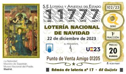 Décimo del numero 11777 de Lotería de Navidad 2023 Loteriasyapuestas El Quijote