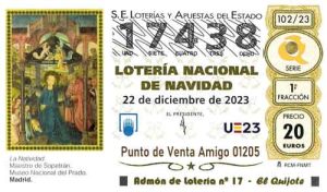 Décimo del numero 17438 de Lotería de Navidad 2023 Loteriasyapuestas El Quijote