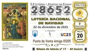 Décimo del numero 28652 de Lotería de Navidad 2023 Loteriasyapuestas El Quijote