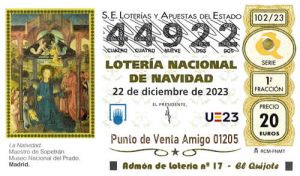 Décimo del numero 44922 de Lotería de Navidad 2023 Loteriasyapuestas El Quijote