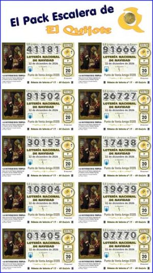 Ya a la venta Pack Escalera de El Quijote Lotería Navidad 2026
