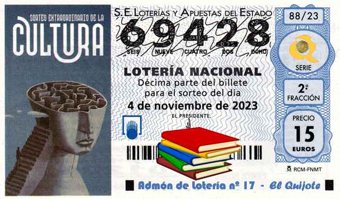 Décimo sorteo extraordinario de la cultura 2023 loteriasyapuestas el Quijote