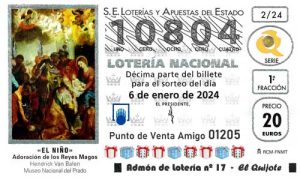 Décimo del número 10804 de Lotería del Niño 2024 Loteriasyapuestas El Quijote