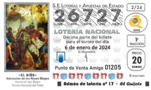 Décimo del número 26727 de Lotería de El Niño 2024 Loteriasyapuestas El Quijote