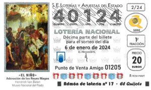 Décimo del número 40124 de Lotería de El Niño 2024 Loteriasyapuestas El Quijote