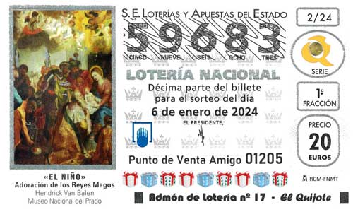 Décimo del número 59683 de Lotería de El Niño 2024 Loteriasyapuestas El Quijote