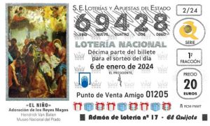 Décimo del número 69428 de Lotería de El Niño 2024 Loteriasyapuestas El Quijote