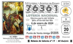 Décimo del número 76361 de Lotería de El Niño 2024 Loteriasyapuestas El Quijote