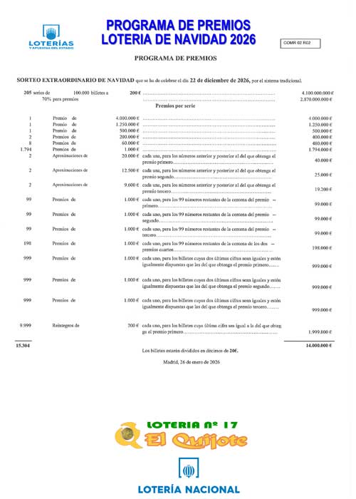 Programa de Premios sorteo Navidad 2026