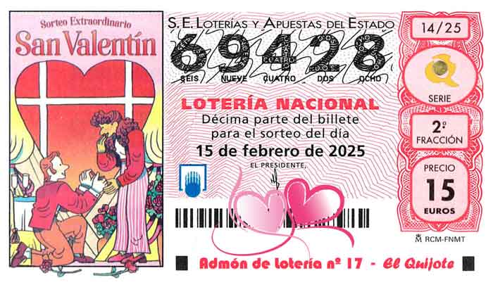 décimo sorteo lotería san valentín loteriasyapuestas El Quijote