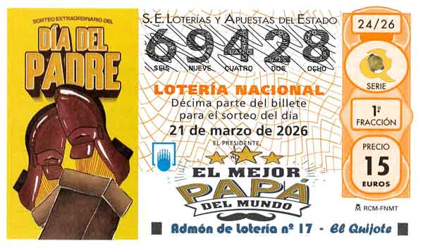 décimo lotería día del padre 2026 loteriasyapuestas El Quijote