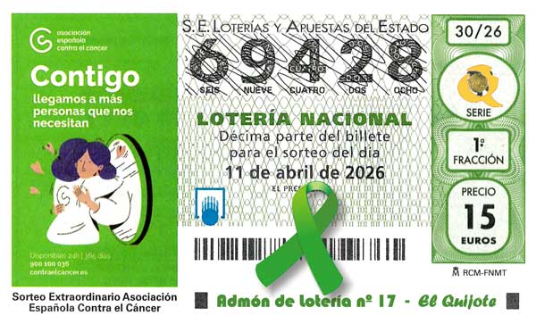 decimo 69428 lotería contra el cáncer 2026