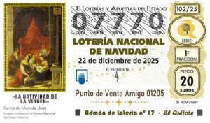 Décimo del numero 07770 de Lotería de Navidad 2025 Loteriasyapuestas El Quijote