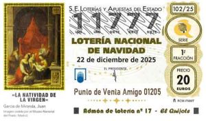 Décimo del numero 11777 de Lotería de Navidad 2025 Loteriasyapuestas El Quijote