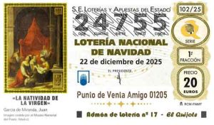 Décimo del numero 24755 de Lotería de Navidad 2025 Loteriasyapuestas El Quijote