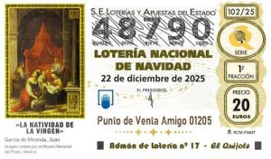 Décimo del numero 48790 de Lotería de Navidad 2025 Loteriasyapuestas El Quijote