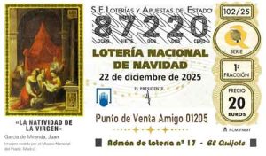Décimo del numero 87220 de Lotería de Navidad 2025 Loteriasyapuestas El Quijote