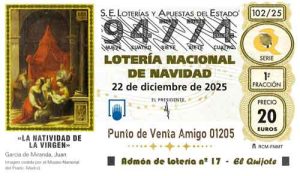 Décimo del numero 94774 de Lotería de Navidad 2025 Loteriasyapuestas El Quijote