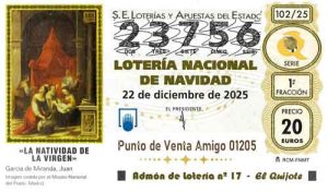 Décimo del numero 23756 de Lotería de Navidad 2025 Loteriasyapuestas El Quijote