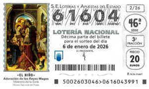 Décimo del número 61604 de Lotería del Niño 2026 Loteriasyapuestas El Quijote