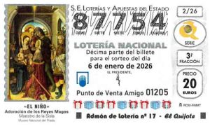 Décimo del número 87754 de Lotería del Niño 2026 Loteriasyapuestas El Quijote