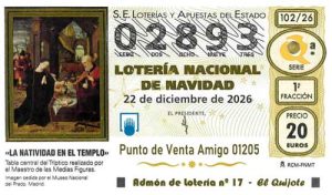 Décimo del numero 02893 de Lotería de Navidad 2026 Loteriasyapuestas El Quijote