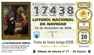 Décimo del numero 17438 de Lotería de Navidad 2026 Loteriasyapuestas El Quijote