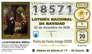 Décimo del numero 18571 de Lotería de Navidad 2026 Loteriasyapuestas El Quijote