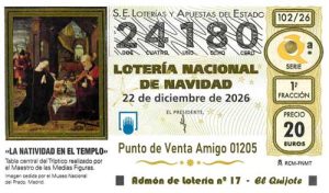 Décimo del numero 24180 de Lotería de Navidad 2026 Loteriasyapuestas El Quijote