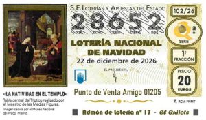 Décimo del numero 28652 de Lotería de Navidad 2026 Loteriasyapuestas El Quijote