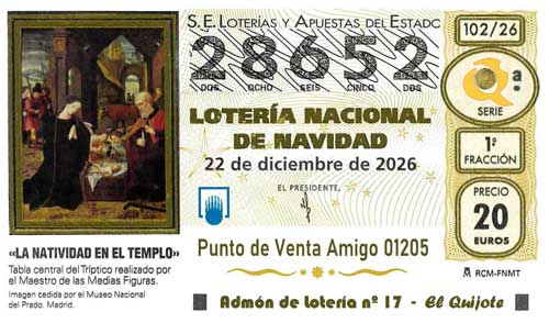 Décimo del numero 28652 de Lotería de Navidad 2026 Loteriasyapuestas El Quijote
