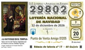 Décimo del numero 29802 de Lotería de Navidad 2026 Loteriasyapuestas El Quijote