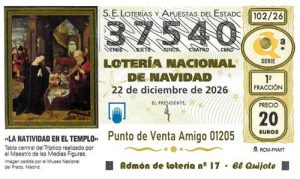 Décimo del numero 37540 de Lotería de Navidad 2026 Loteriasyapuestas El Quijote