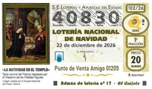 Décimo del numero 40830 de Lotería de Navidad 2026 Loteriasyapuestas El Quijote
