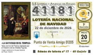 Décimo del numero 41181 de Lotería de Navidad 2026 Loteriasyapuestas El Quijote